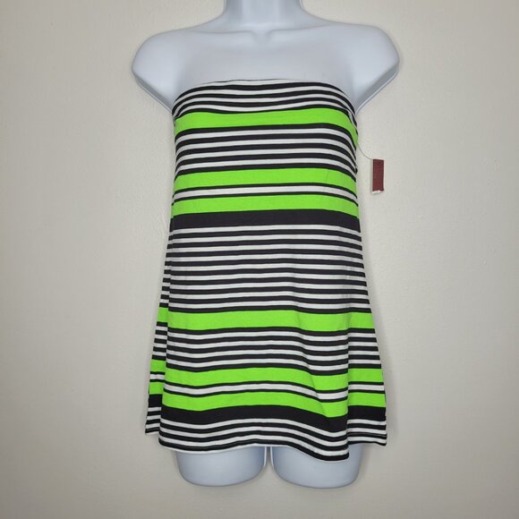 2013 bright lime green strapless striped party going out emo top size large NWT - Picture 1 of 8